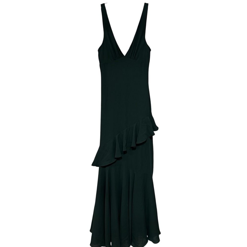 Wayf Emerald The Esme Ruffle Chiffon Gown Size X-Small Green Formal Maxi‎ Dress